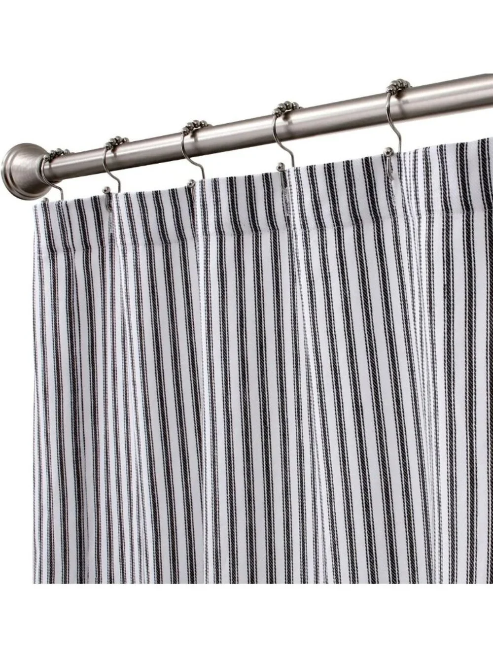 Stylish Black & White Ticking Stripe Cotton Shower Curtain 72x72 Inches